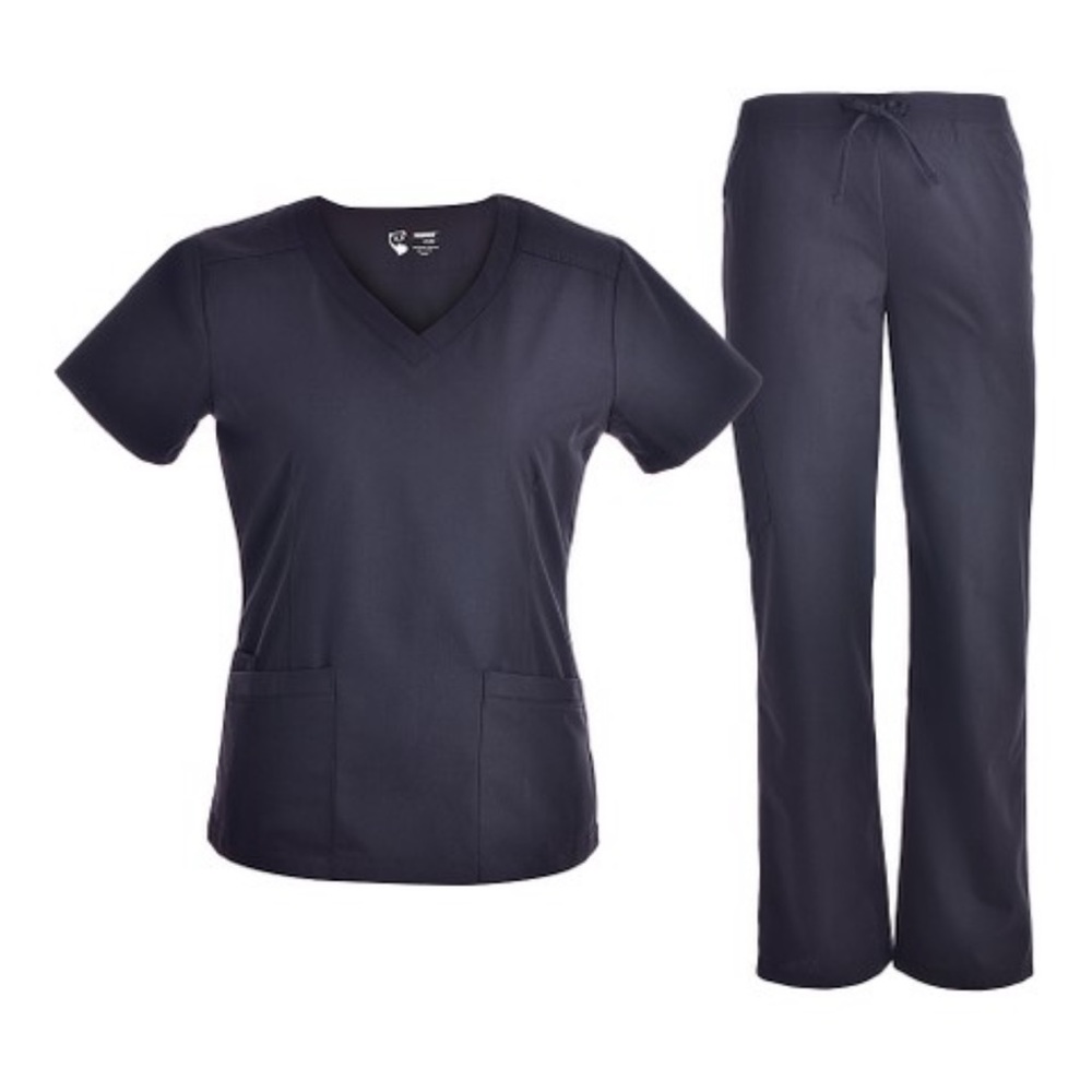 NWT PandaMed Black Pocket V-Neck Scrub Top & Pants - Women